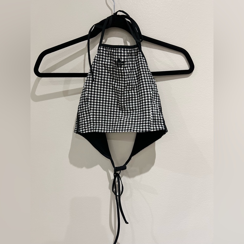 adidas Black & White Gingham Trim Top